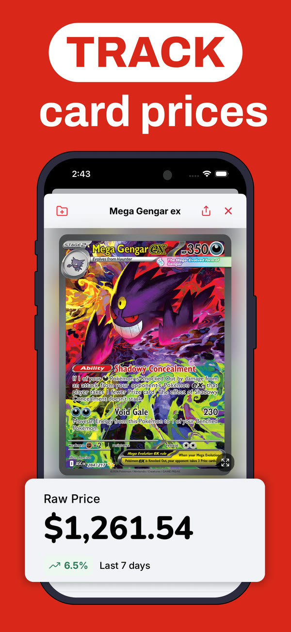 Pokémon card value tracking with current market price and price history